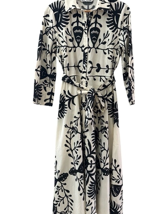 ZARA Black and White Floral Shirt Dress - Picture 3 of 6